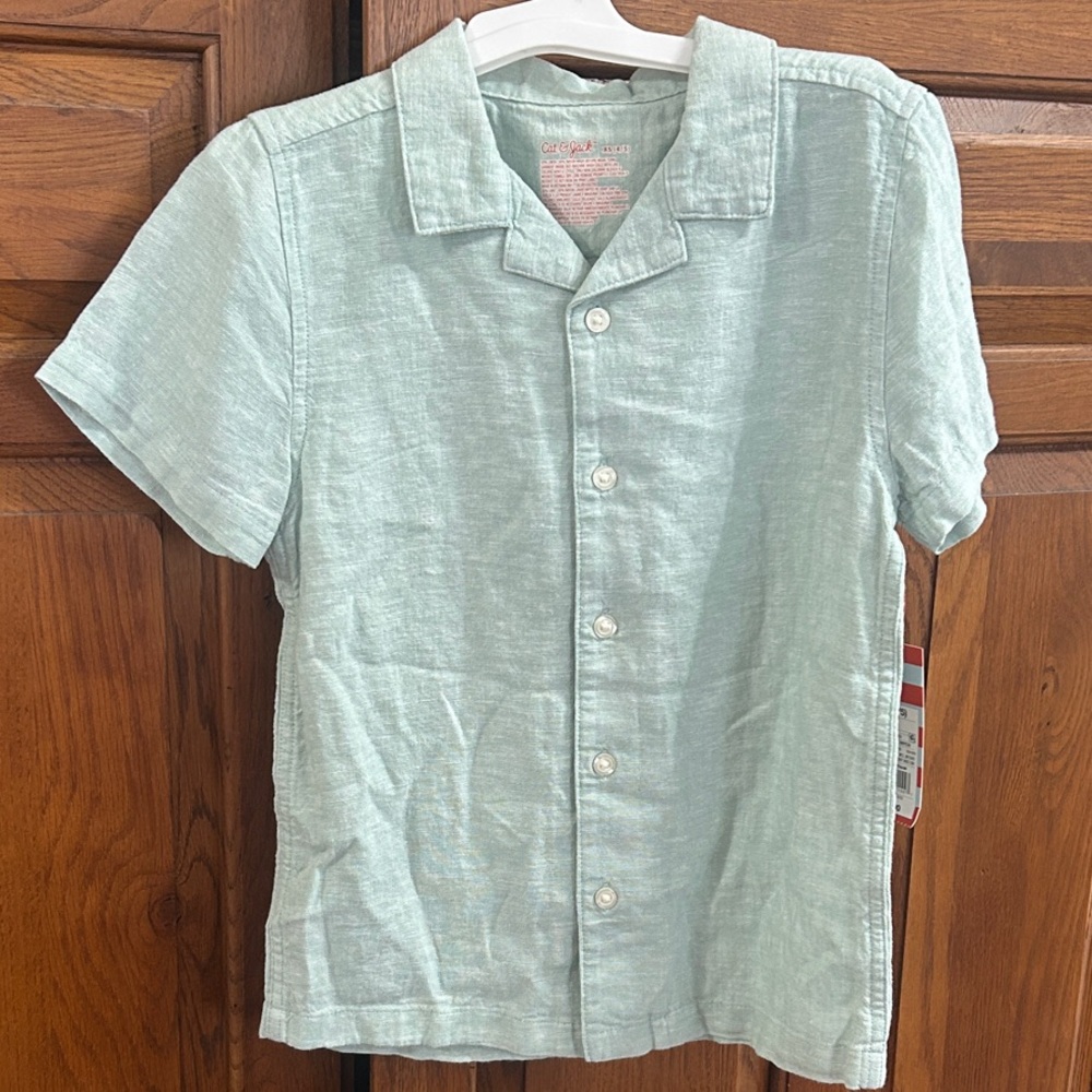 Cat & Jack- XS (4/5) Light Green Short-Sleeve Button-Up Shirt boys